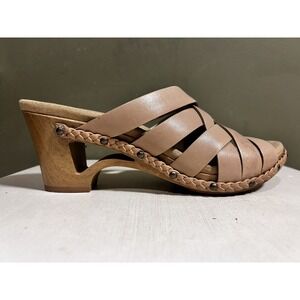Dansko Tory Woven Tan Leather Wedge Slip On Sandals Women's Sz 39 US 9 Comfort